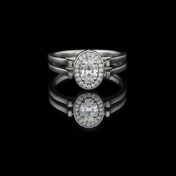 Oval Cut Split Shank Halo Ring In Moissanite Diamond