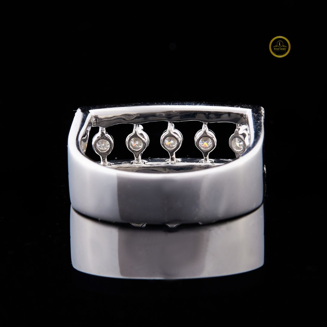 Round Cut Open Frame Floating Moissanite Diamond Statement Band Ring - View 4