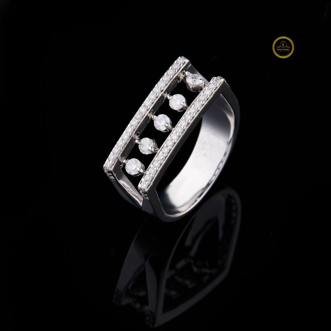 Round Cut Open Frame Floating Moissanite Diamond Statement Band Ring - View 2