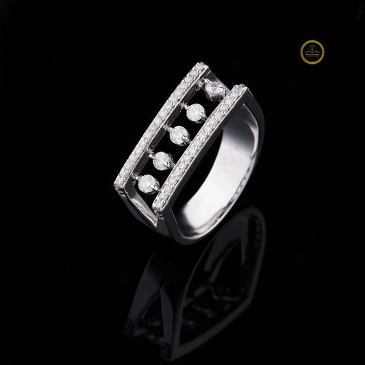 Round Cut Open Frame Floating Moissanite Diamond Statement Band Ring - View 2
