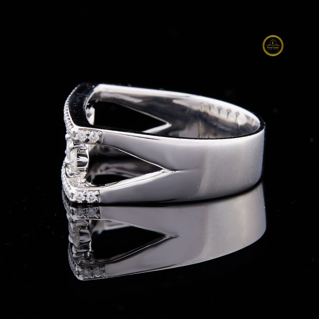 Round Cut Open Frame Floating Moissanite Diamond Statement Band Ring - View 3