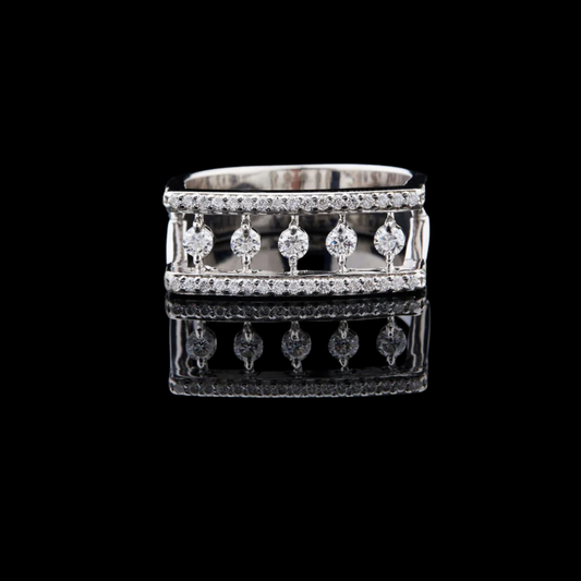 Round Cut Open Frame Floating Moissanite Diamond Statement Band Ring