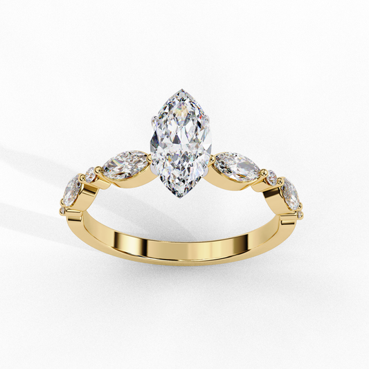 Marquise Cut Moissanite Diamond Pave Band Anniversary Ring - View 2