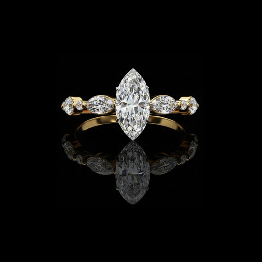 Marquise Cut Moissanite Diamond Pave Band Anniversary Ring