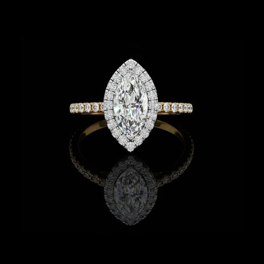 Halo Marquise Moissanite Diamond Pave Daily Wear Ring For Women