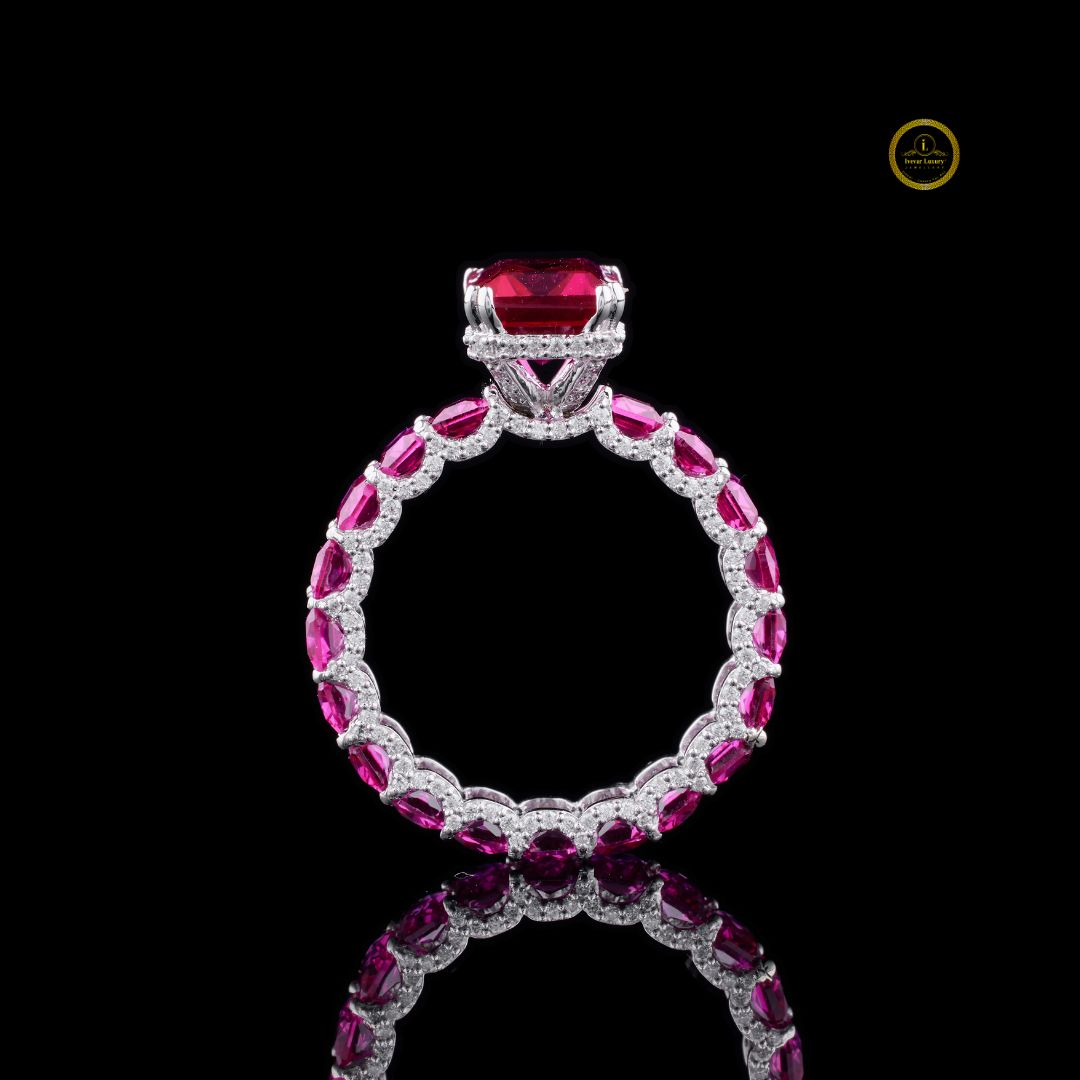 Emerald Cut Pink Moissanite Diamond Full Eternity Gemstone Eternity Band - View 2
