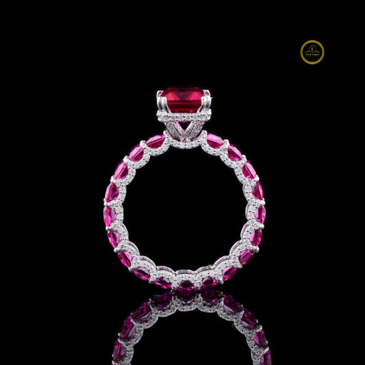 Emerald Cut Pink Moissanite Diamond Full Eternity Gemstone Eternity Band - View 2