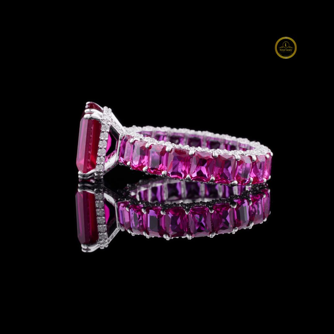 Emerald Cut Pink Moissanite Diamond Full Eternity Gemstone Eternity Band - View 3