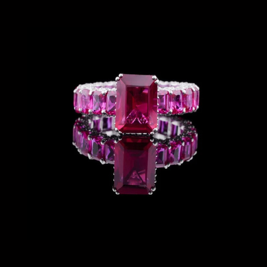 Emerald Cut Pink Moissanite Diamond Full Eternity Gemstone Eternity Band
