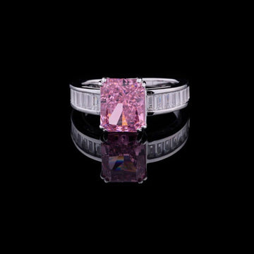 Fancy Vivid Pink Radiant Lab Diamond Ring With Baguette Channel Accents