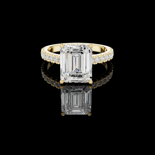 Emerald Cut Lab Diamond Solitaire Ring with pave Band