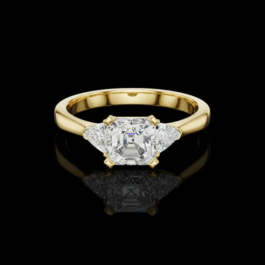 Asscher Moissanite Diamond Three Stone Ring With Trillion Sidestone
