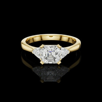 Asscher Lab Diamond Three Stone Ring With Trillion Sidestone