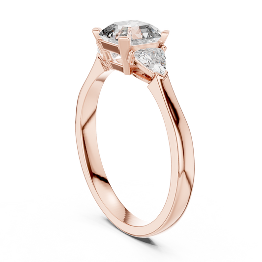 Asscher Moissanite Diamond Three Stone Ring With Trillion Sidestone - View 2