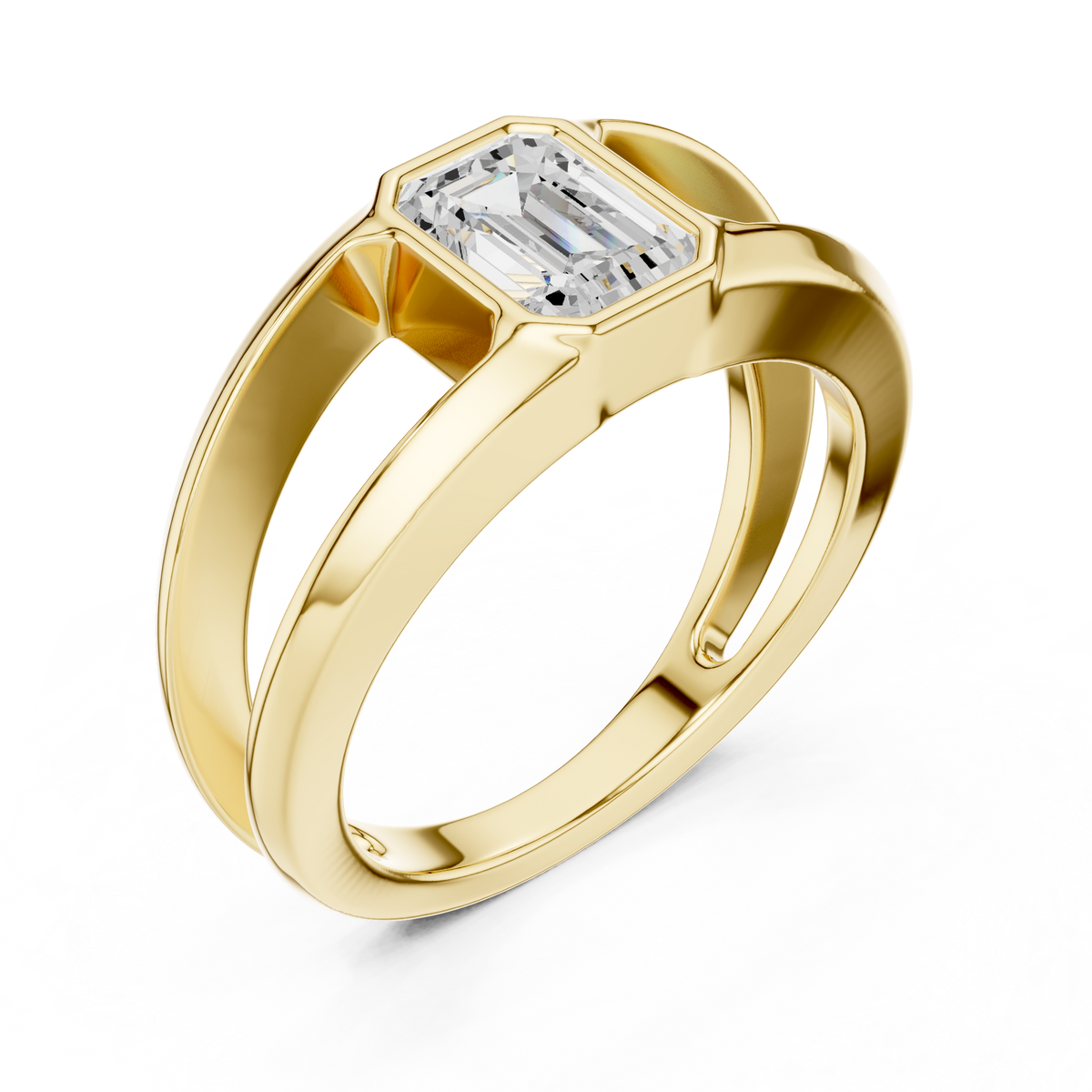 Emerald Cut Moissanite Diamond Men's Architectural Bezel Statement Band - View 2