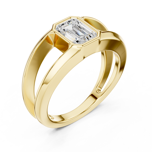 Emerald Cut Moissanite Diamond Men's Architectural Bezel Statement Band - View 2
