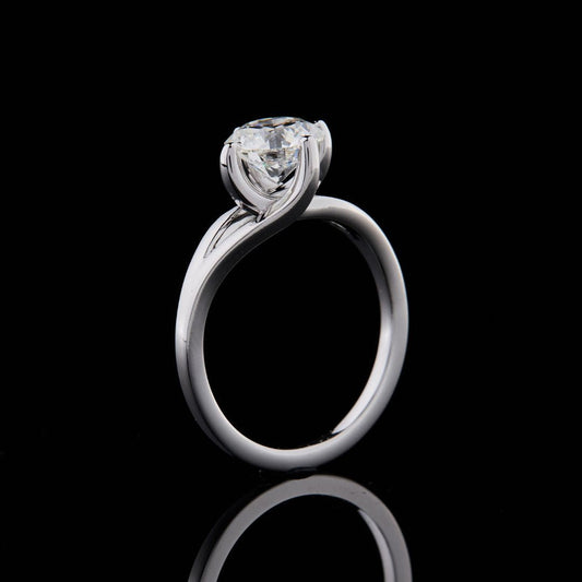 Round Cut Moissanite Diamond Solitaire Twisted Engagement Ring - View 2