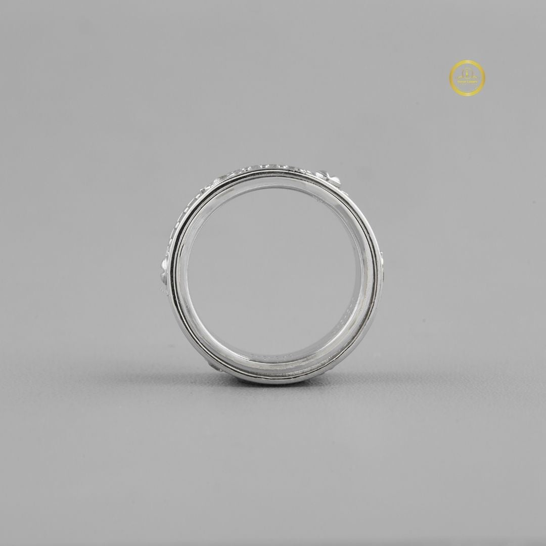 Wide Pave Round Cut Moissanite Diamond Statement Band with Bezel Accents - View 3