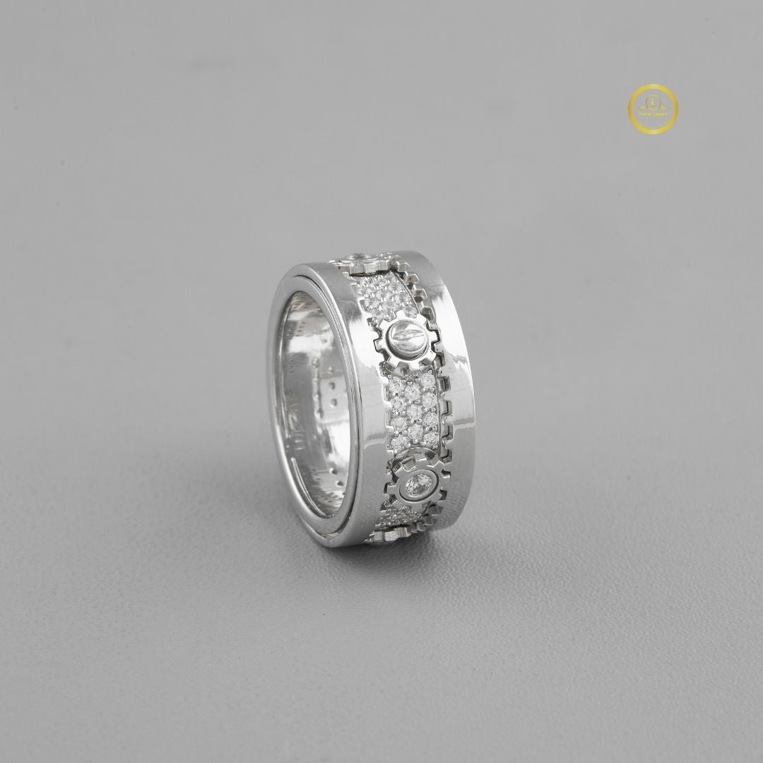 Wide Pave Round Cut Moissanite Diamond Statement Band with Bezel Accents - View 4