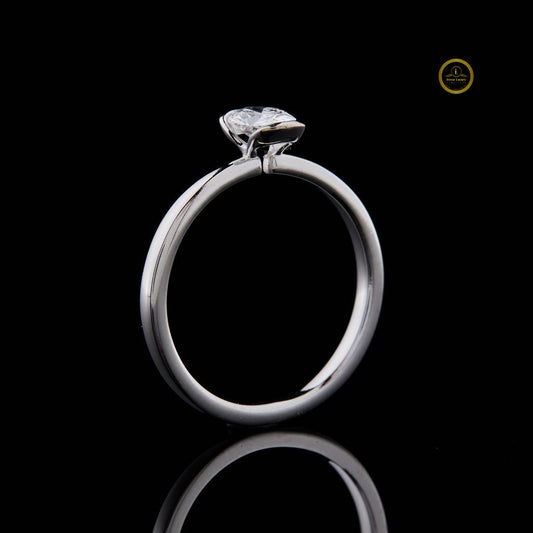 Elongated Oval Moissanite Diamond Solitaire Ring with Slim Band - View 2