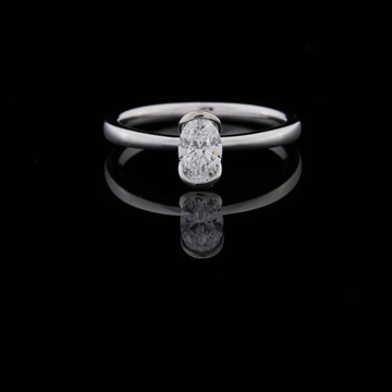 Elongated Oval Moissanite Diamond Solitaire Ring with Slim Band