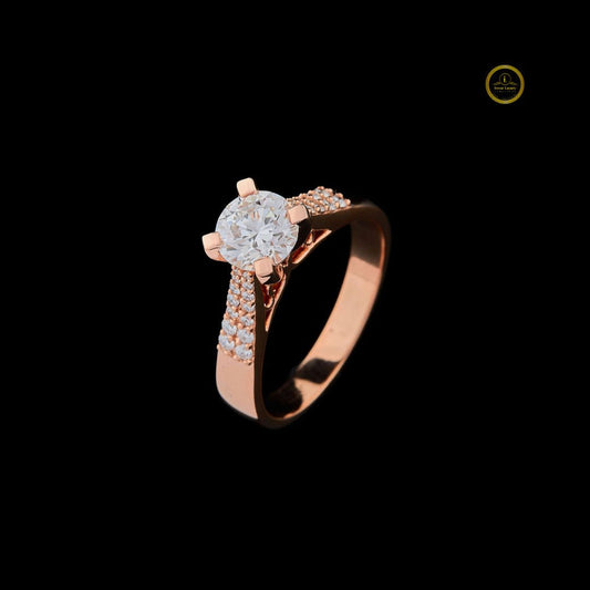 Round Cut Moissanite Diamond Cathedral Pave Engagement Ring - View 2