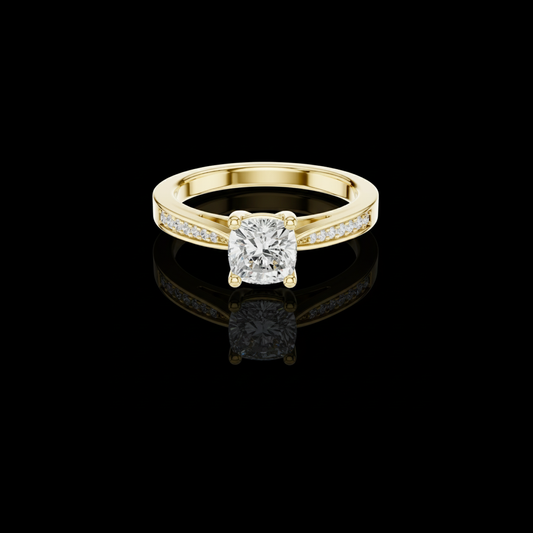 Cushion Cut Lab Diamond Solitaire Pave Setting Engagement Ring