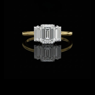Emerald Lab Diamond Three Stone Anniversary Ring With Baguette Side Stone