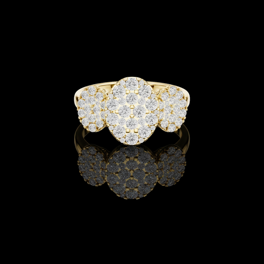 Triple Oval Shape Cluster With Round Cut Lab diamond Wedding Ring