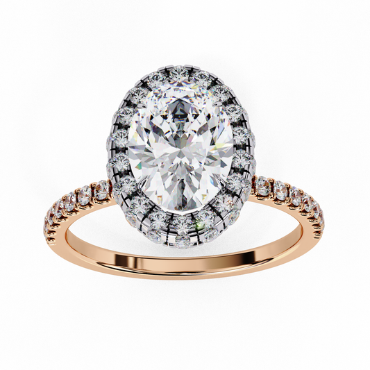 Solitaire Halo Oval Cut Moissanite Diamond Pave Setting Ring - View 2