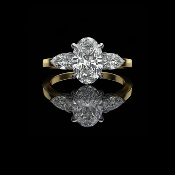 Oval Cut Lab Diamond Engagement Three Stone Ring With Side Pear Stone