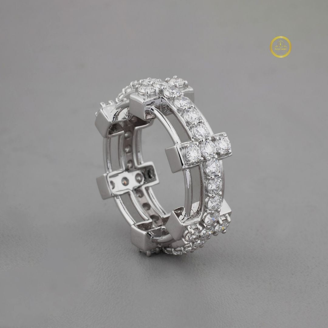 Round Cut Moissanite Diamond Pave Wedding Band - View 2