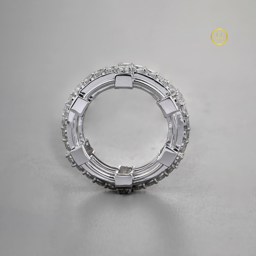 Round Cut Moissanite Diamond Pave Wedding Band - View 3