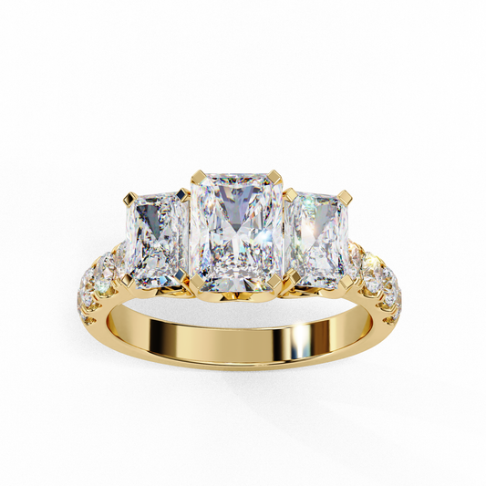 Radiant Moissanite Diamond Pave Band Ring For Her With Radiant Side Stone - View 2