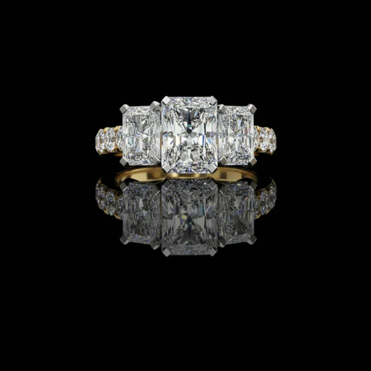 Radiant Moissanite Diamond Pave Band Ring For Her With Radiant Side Stone