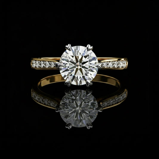 Heart Shape Prong Round Cut Moissanite Diamond Solitaire Engagement Ring