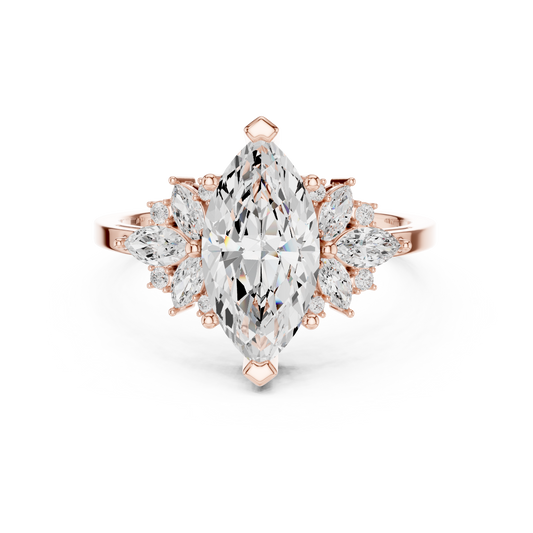 Marquise Cut Cluster Moissanite Diamond Engagement Ring - View 2