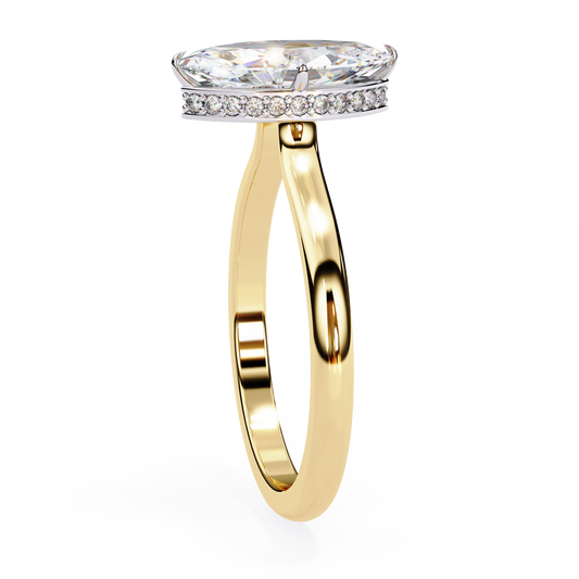 Marquise Cut Moissanite Diamond Solitaire Ring With Hidden Pave Halo - View 2