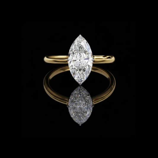 Marquise Cut Moissanite Diamond Solitaire Ring With Hidden Pave Halo