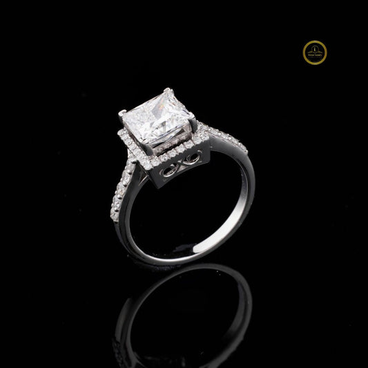 Princess Cut Hidden Halo Moissanite Diamond Ring - View 2