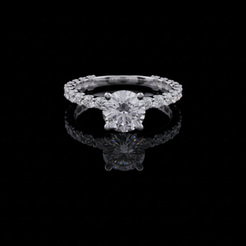 Round Cut Moissanite Diamond Pave Band Engagement Ring