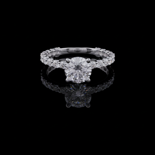 Round Cut Moissanite Diamond Pave Band Engagement Ring