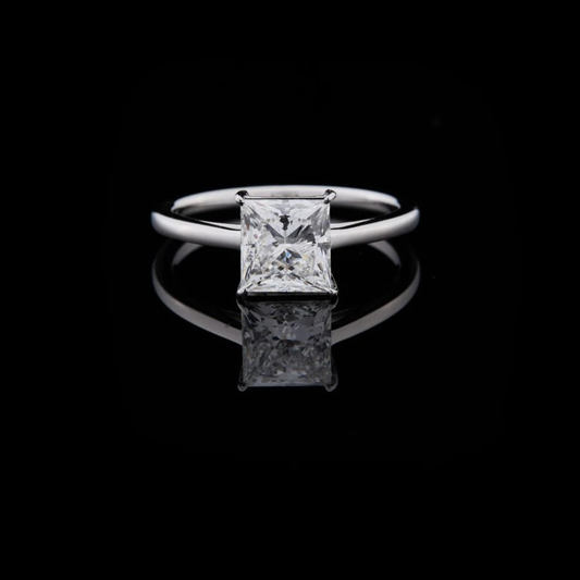 Modern Princess Cut Moissanite Diamond Solitaire Engagement Ring