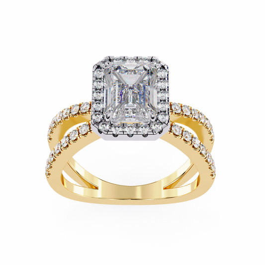 Emerald Cut Halo Moissanite Diamond Double Band Ring - View 2