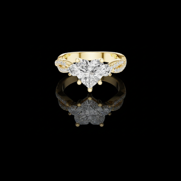 Three Stone Heart Cut Lab Diamond Twisted Pave Band