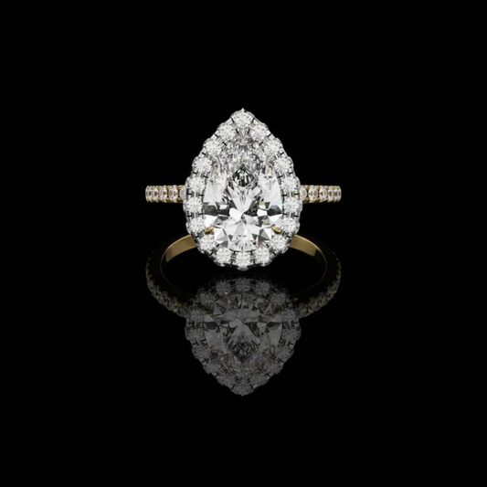 Classic Pear Halo Moissanite Diamond Ring