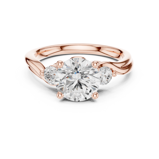 Three Stone Round Cut Moissanite Diamond Twisted Band Ring - View 2