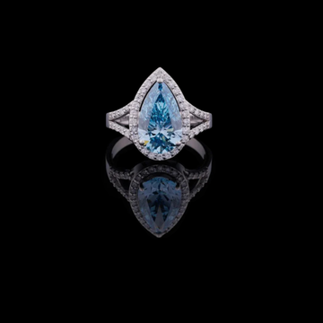 Fancy Intense Blue Pear Cut Lab Diamond Halo Split Shank Ring