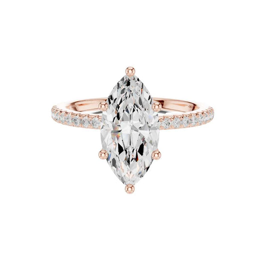 Marquise Cut Pave Moissanite Diamond Solitaire Engagement Ring - View 2