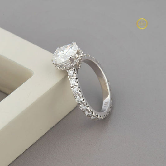 Oval Cut Moissanite Diamond Solitaire Pave Engagement Ring - View 2